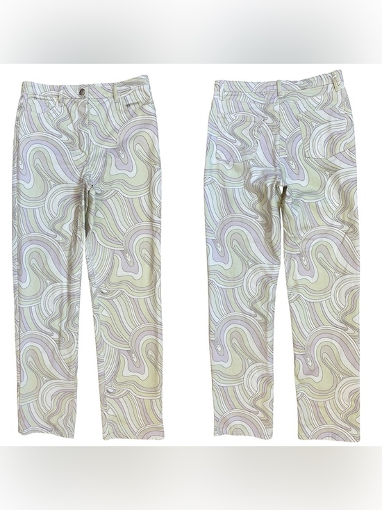 Aritzia Denim - Aritzia Wilfred Free Pastel Green Purple White Swirl Print Melina Jeans Size 6